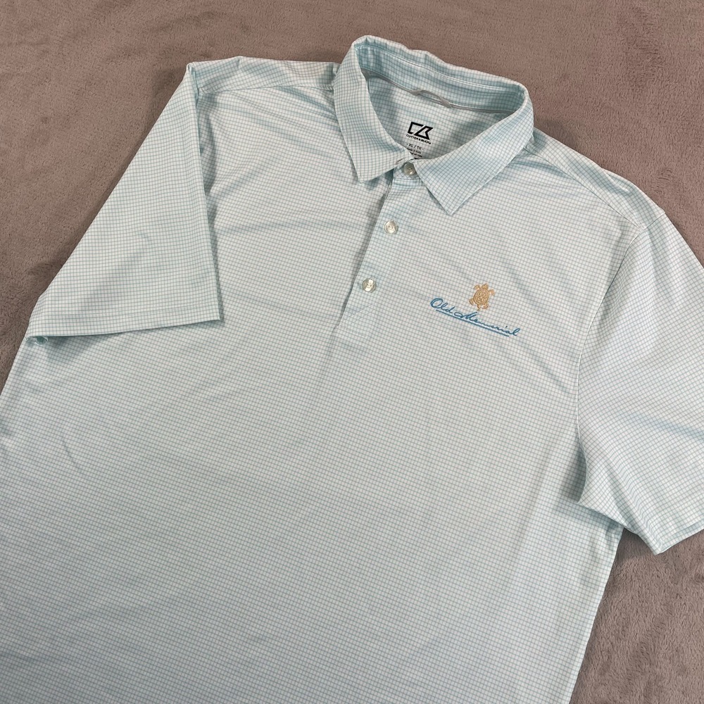 Cutter & Buck x Old‎ Memorial Golf Club Polo Shirt Men XL Blue Check Performance